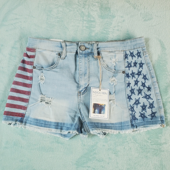 Indigo Rein Pants - High-rise Frayed Hem Shorts